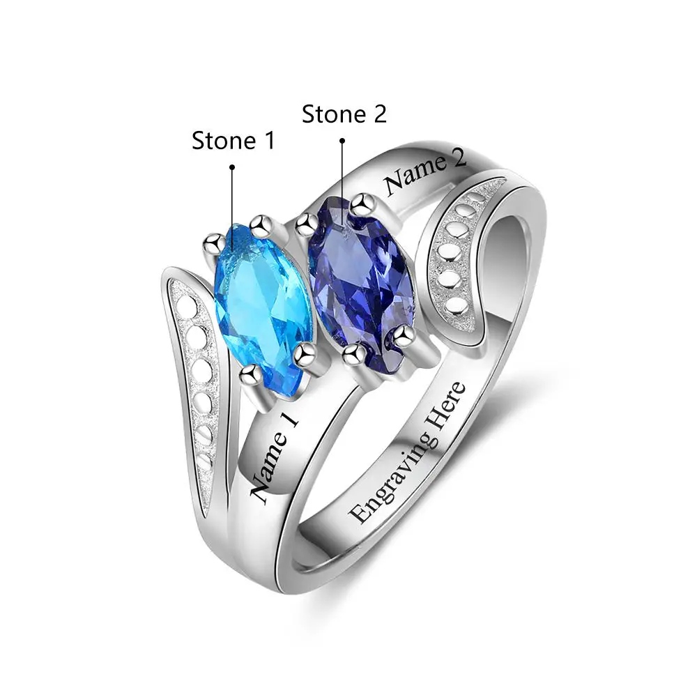 JO Peronalized Ring Personalized Mother's Ring Classic 2 Marquis Birthstones 2 Names