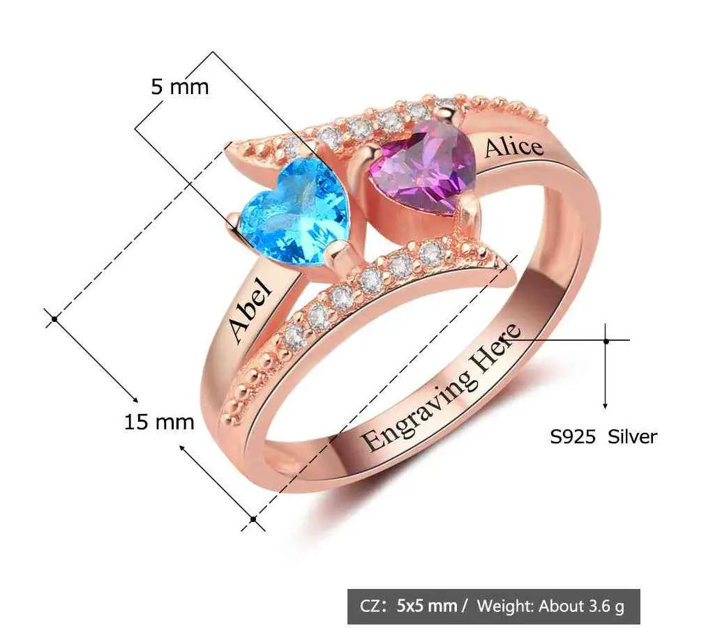JO Peronalized Ring Personalized Rose Gold Mothers Ring 2 Stone 2 Engraved Names Vintage Design