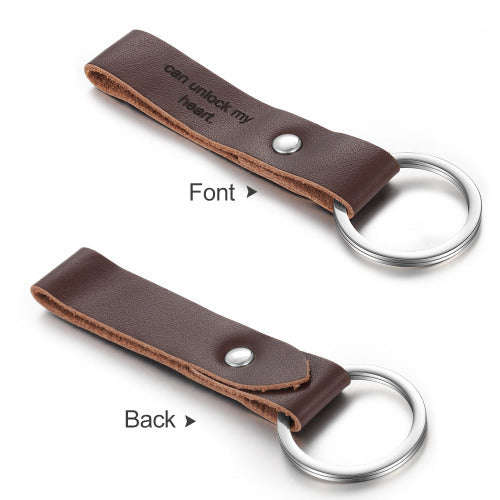 Think Engraved Custom Keychain Brown and silver Personalized Leather Key Chain Laser Engraved Black or Brown Leather