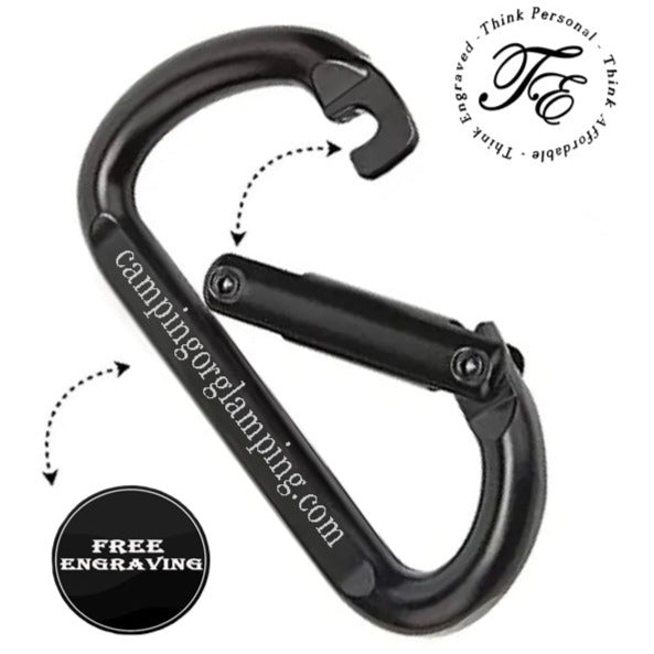 Think Engraved Custom Keychain Engraved Black Carabiner Keychain Ring - Hiking and Camping Carabiner