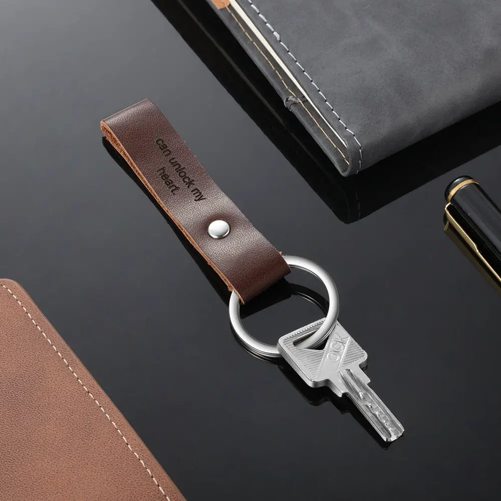 Think Engraved Custom Keychain Personalized Leather Key Chain Laser Engraved Black or Brown Leather