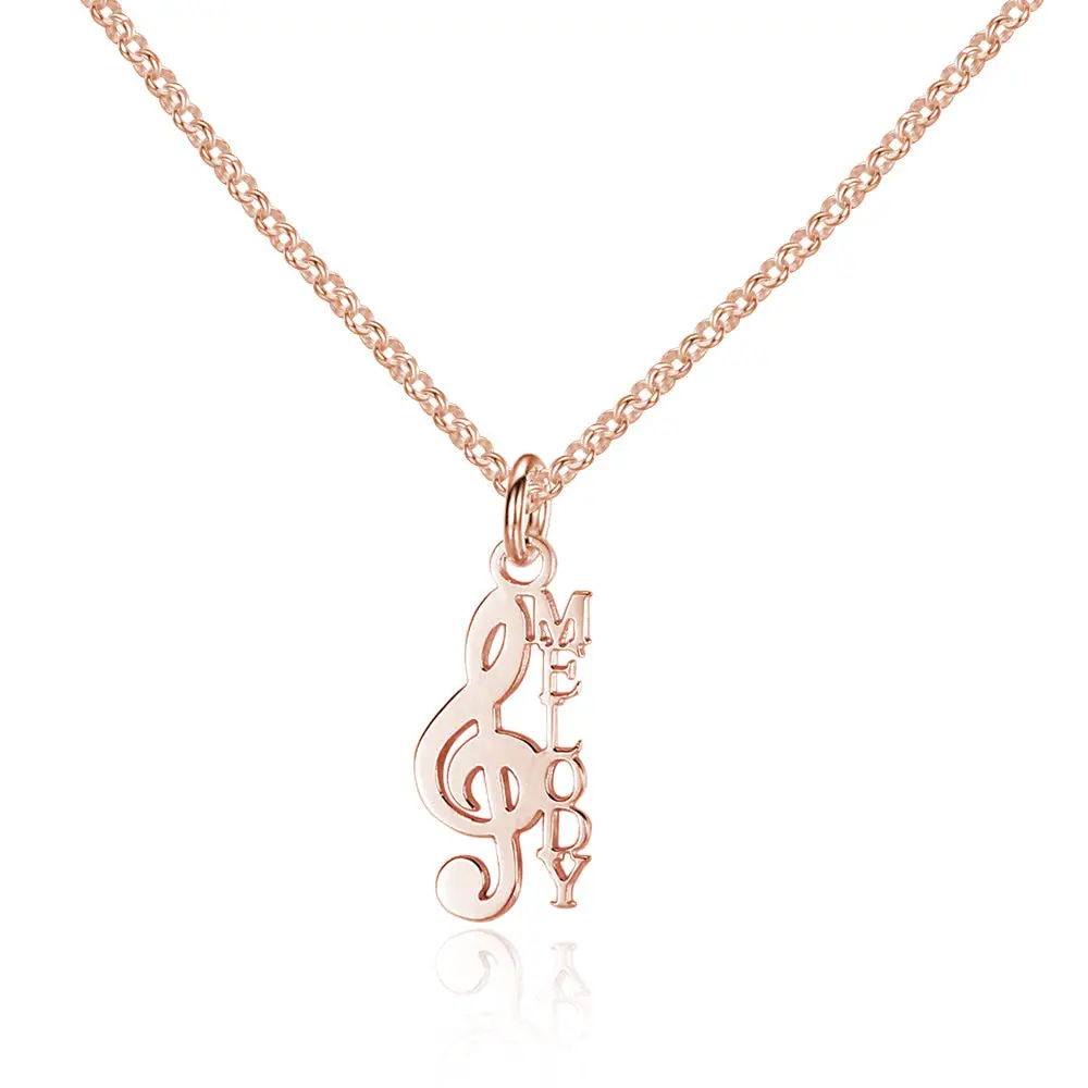 Think Engraved cutout 14k rose gold over sterling silver Personalized Treble Clef Name Necklace - Personalized Music Note Necklace