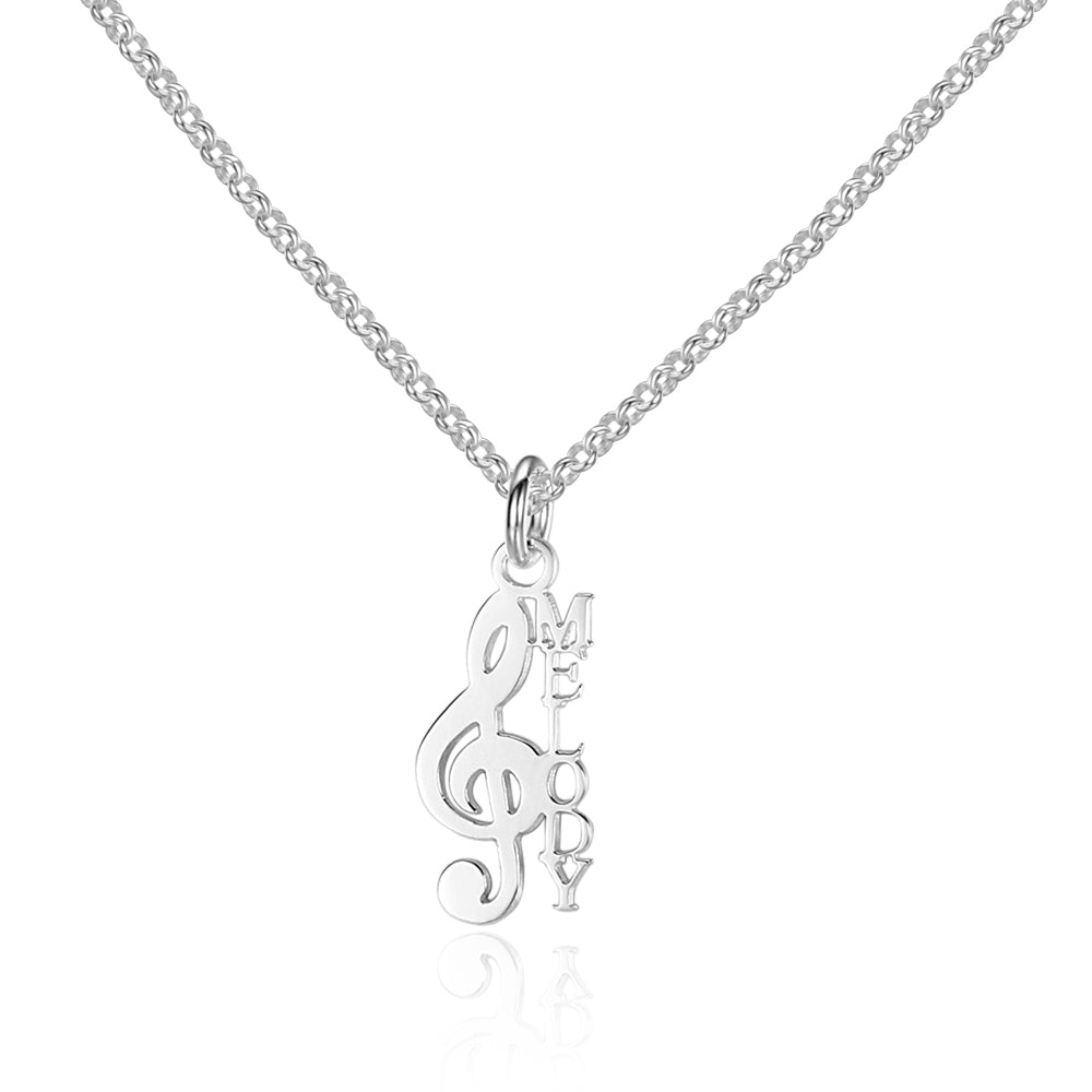 Think Engraved cutout .925 sterling silver Personalized Treble Clef Name Necklace - Personalized Music Note Necklace