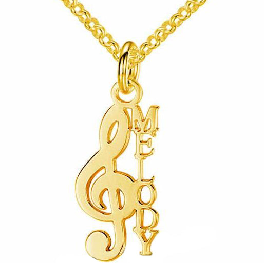 Think Engraved cutout Personalized Treble Clef Name Necklace - Personalized Music Note Necklace