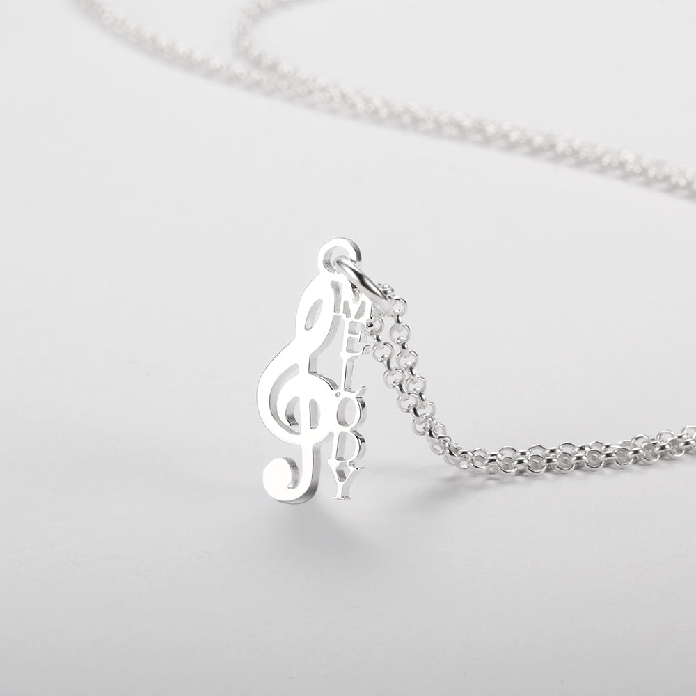 Think Engraved cutout Personalized Treble Clef Name Necklace - Personalized Music Note Necklace