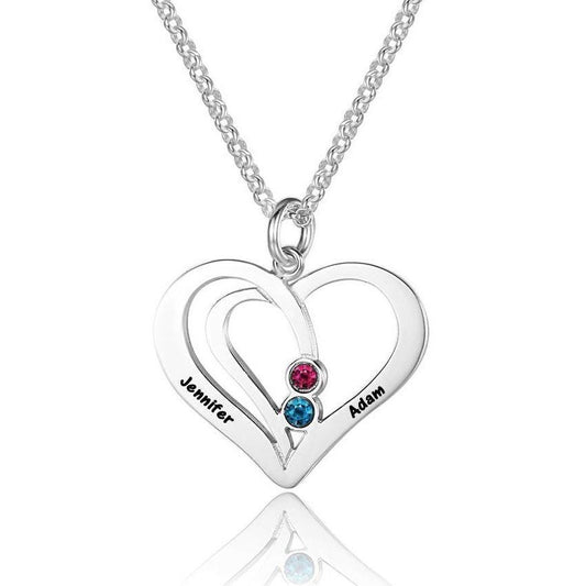 Think Engraved engraved necklace Engraved 2 Birthstone Heart Mother's Necklace - 2 Engraved Names 2 Stones