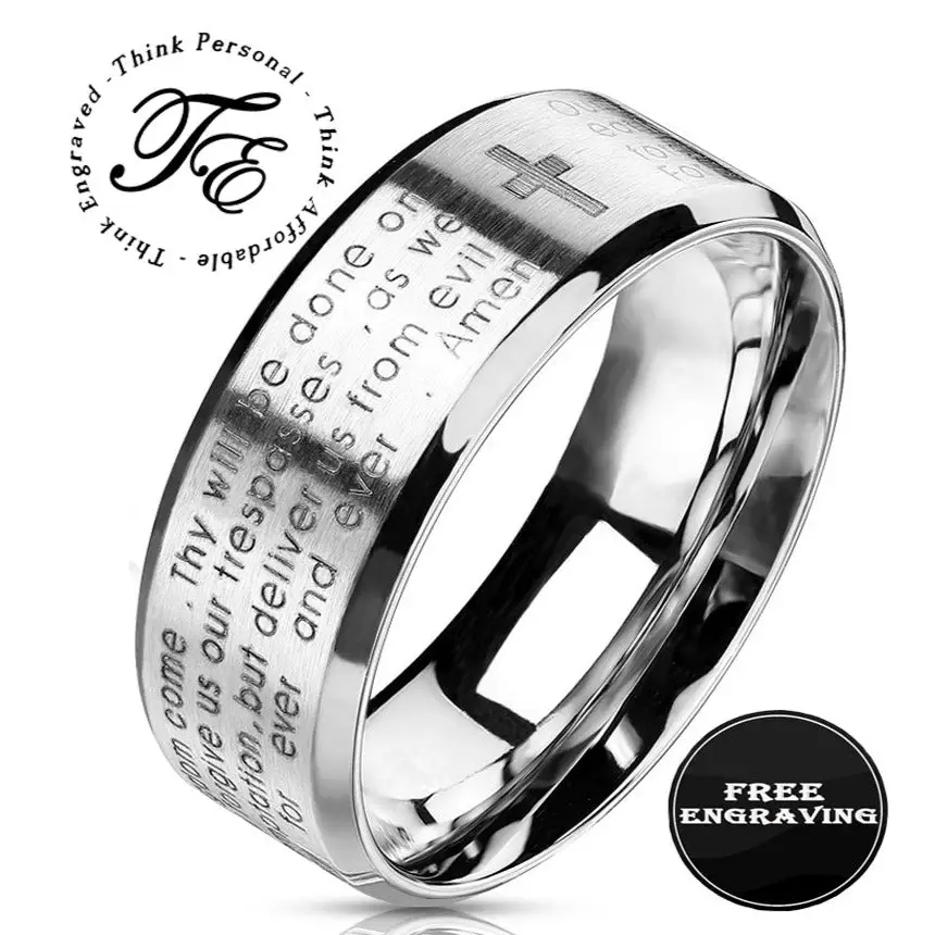 Think Engraved Engraved Ring 6mm size - 5 Personalized The Lord's Prayer Purity Ring Christian Cross Prayer Ring