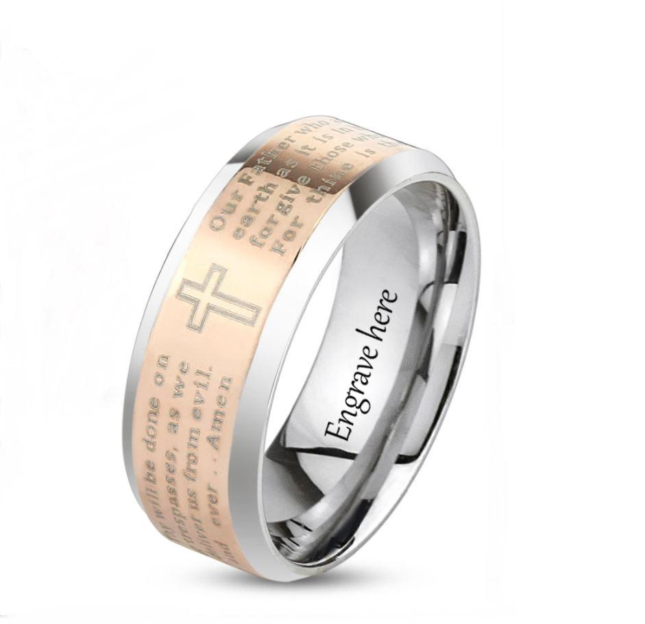 Think Engraved Engraved Ring Personalized Rose Gold IP Prayer Ring 6mm