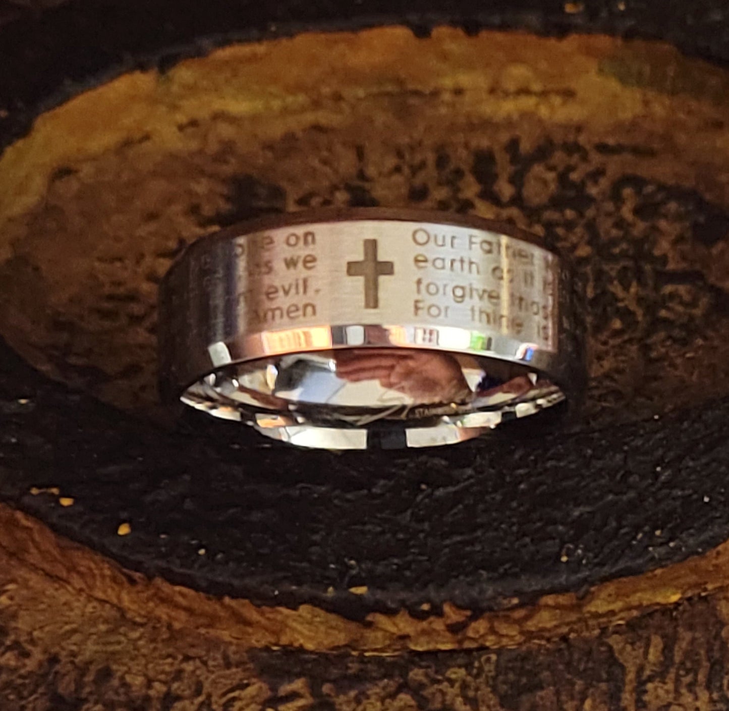 Think Engraved Engraved Ring Personalized The Lord's Prayer Purity Ring Christian Cross Prayer Ring