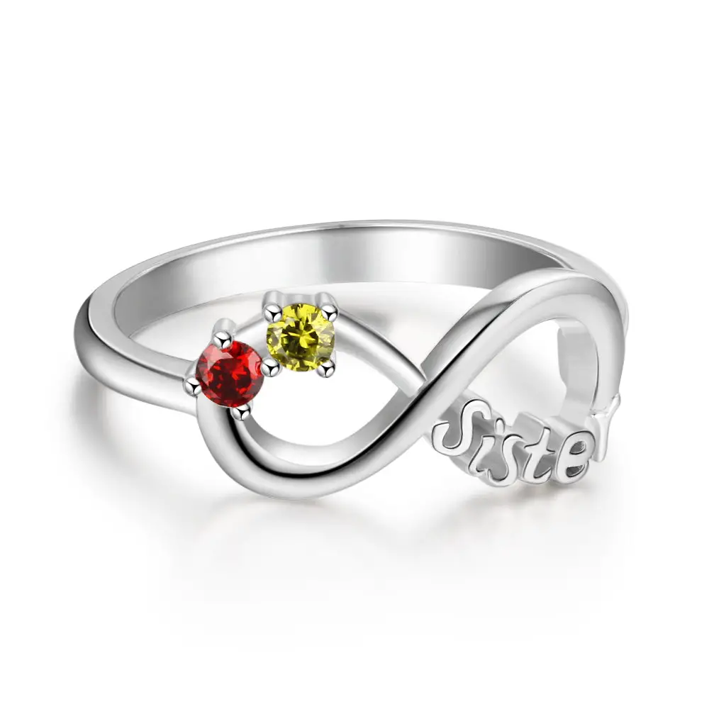Think Engraved Mother's Ring 6 Custom 2 Stone Infinity Sisters Ring - Dual Birthstone Sisters Ring With Engraving
