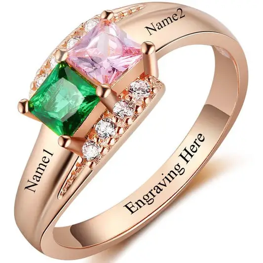 Think Engraved Peronalized Ring 6 Personalized 2 Birthstone Splendid Rose Gold IP Mothers Ring or Promise Ring