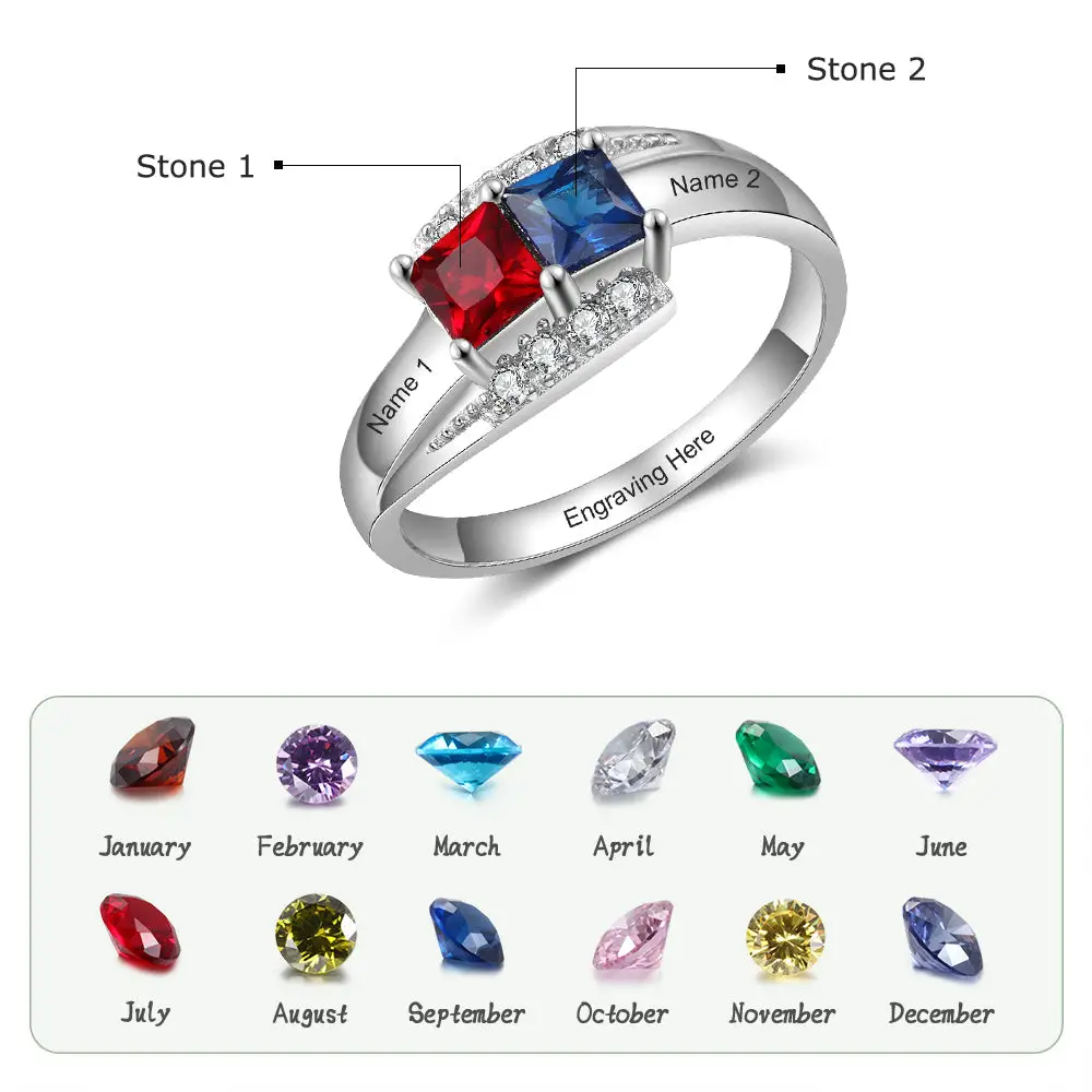 Think Engraved Peronalized Ring Custom Personalized 2 Stone Splendid Dream Mothers Ring or Promise Ring