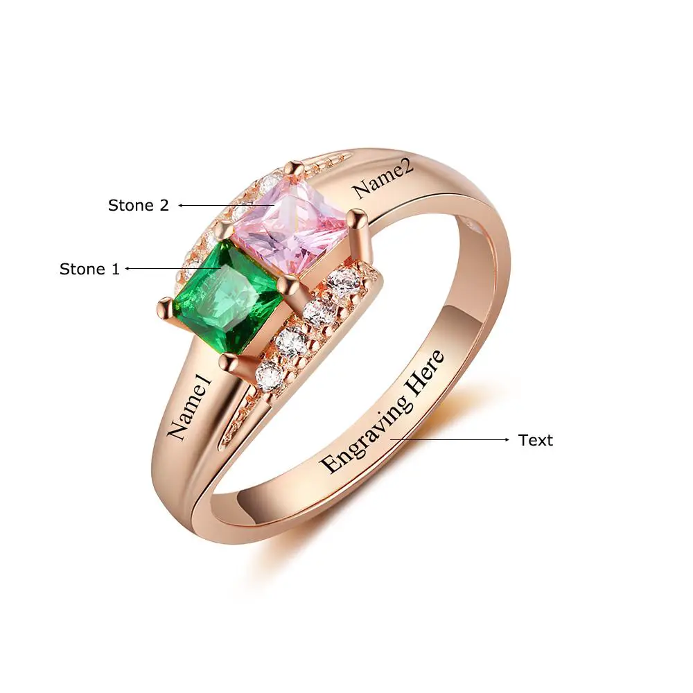 Think Engraved Peronalized Ring Personalized 2 Birthstone Splendid Rose Gold IP Mothers Ring or Promise Ring