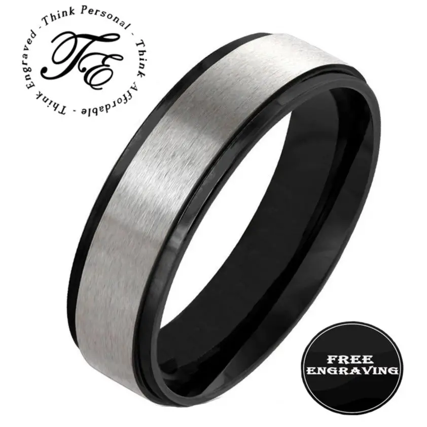 Think Engraved Promise Ring 5 Personalized Men's Brushed Steel Promise Ring - Engraved Handwriting Promise Ring