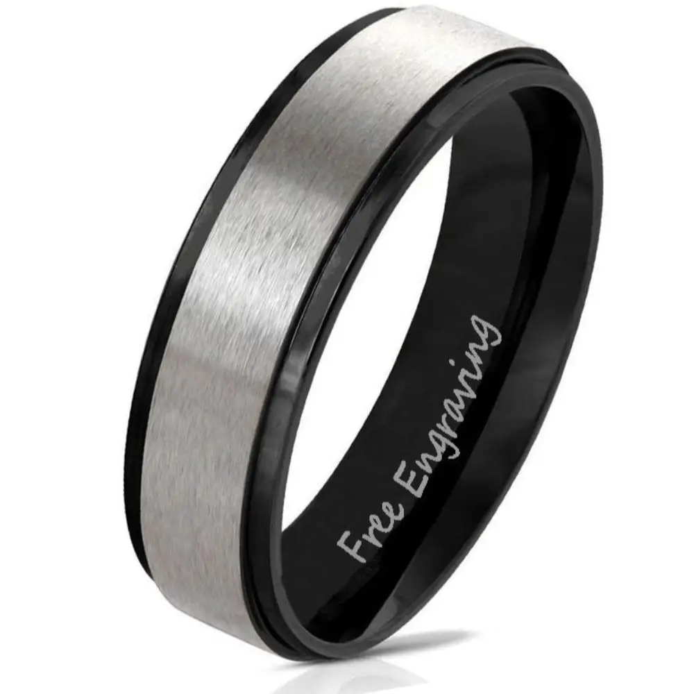 Think Engraved Promise Ring 5 Personalized Men's Brushed Steel Promise Ring - Engraved Handwriting Promise Ring
