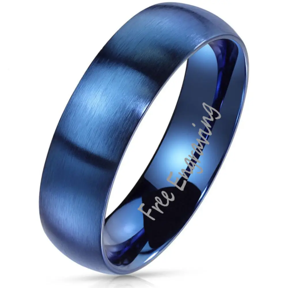 Think Engraved Promise Ring 5 Personalized Men's Matte Blue Promise Ring - Engraved Promise Ring