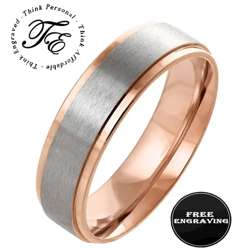 Think Engraved Promise Ring 5 Personalized Women's Promise Ring - 14k Rose Gold Brushed Stainless Steel