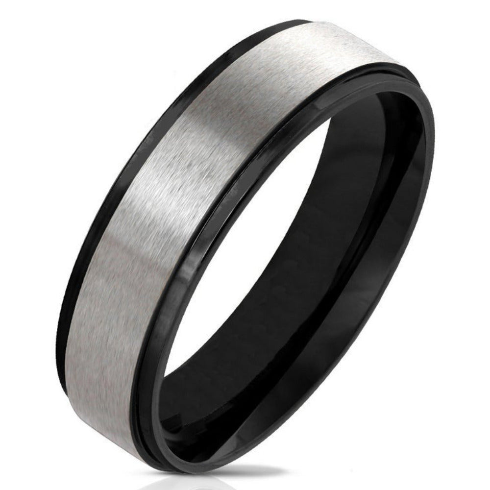 Think Engraved Promise Ring 5 Personalized Women's Promise Ring - Beveled Black and Brushed Stainless Steel