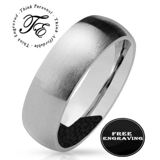 Think Engraved Promise Ring 5 Personalized Women's Promise Ring - Brushed Steel Dome Stainless Steel
