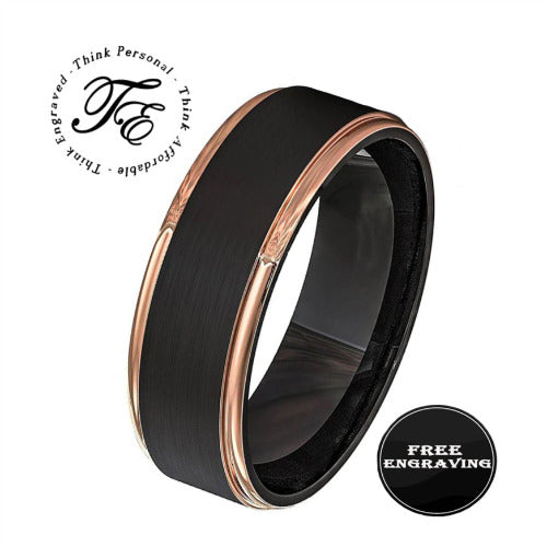 Think Engraved Promise Ring 6 Men's Personalized Black and Rose Gold Promise Ring Rose Gold Edges