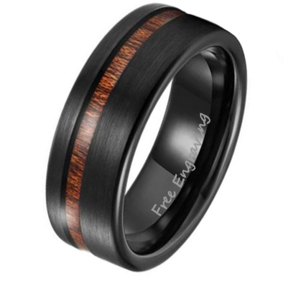 Wood Promise Rings Men's Personalized Black Promise Ring With Koa Wood Inlay – Think Engraved