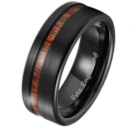 Think Engraved Promise Ring 6 Men's Personalized Black Wedding Ring With Koa Wood Inlay