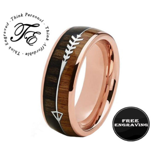 Think Engraved Promise Ring 6 Mens Personalized Rose Gold Promise Ring African Wood and Koa Wood