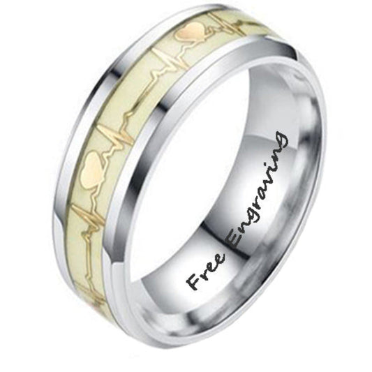 Think Engraved Promise Ring 6 Personalized Men's Heart Beat Wedding Ring - Glowing Heartbeat