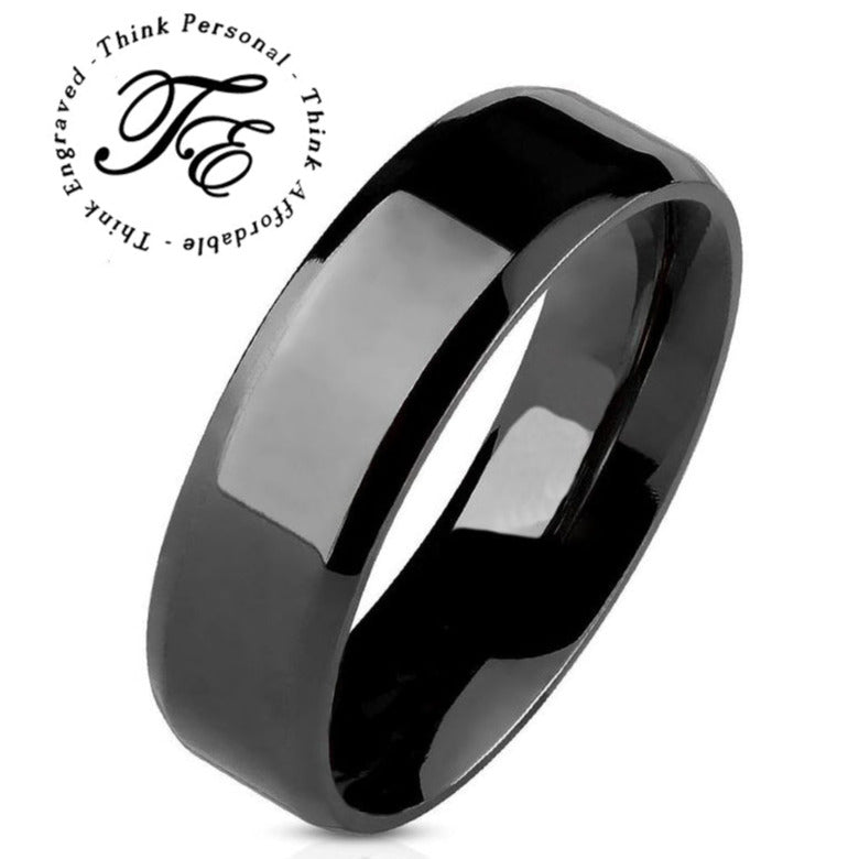 Think Engraved Promise Ring 6mm size 5 Personalized Men's Traditional Black Promise Ring - Engraved Handwriting Ring