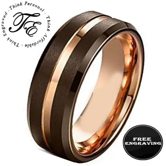 Think Engraved Promise Ring 8 Custom Engraved Men's Brass Copper Tungsten Promise Ring - Personalized Handwriting Ring