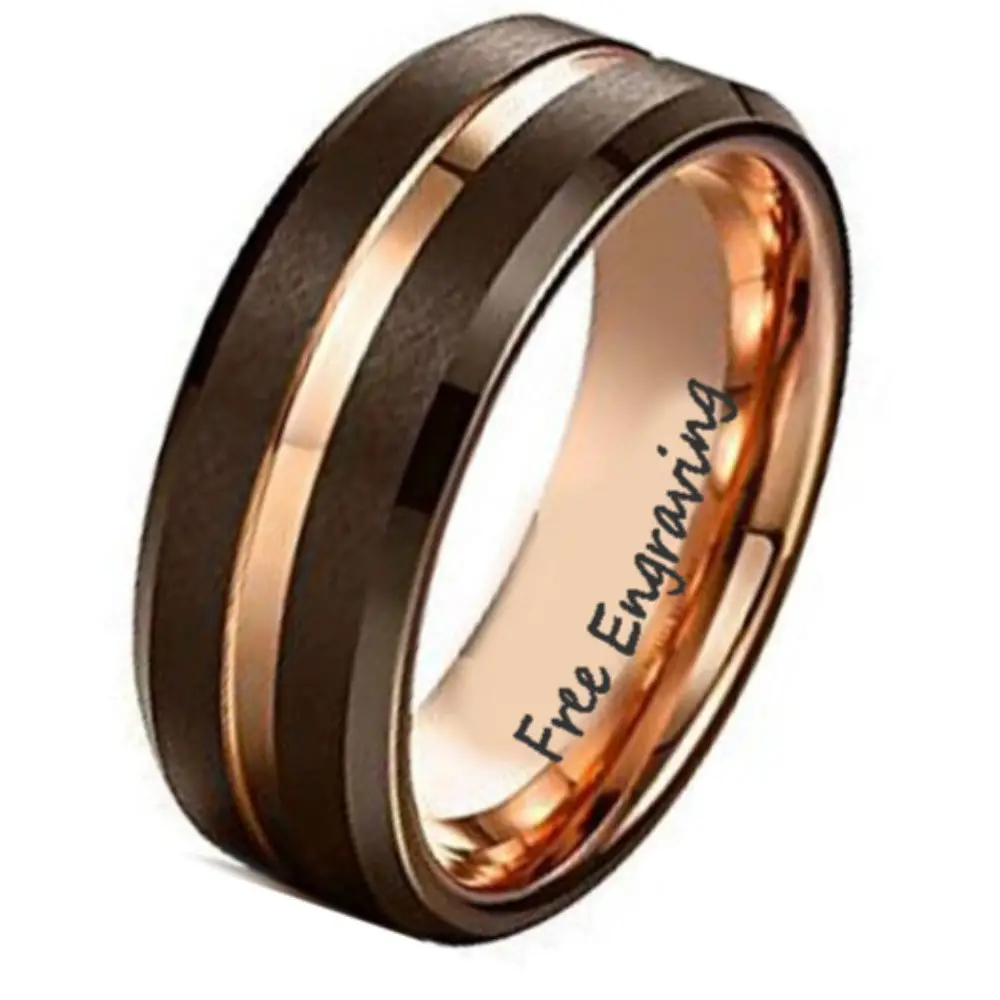 Think Engraved Promise Ring 7 Custom Engraved Men's Brass Copper Tungsten Promise Ring - Personalized Handwriting Ring