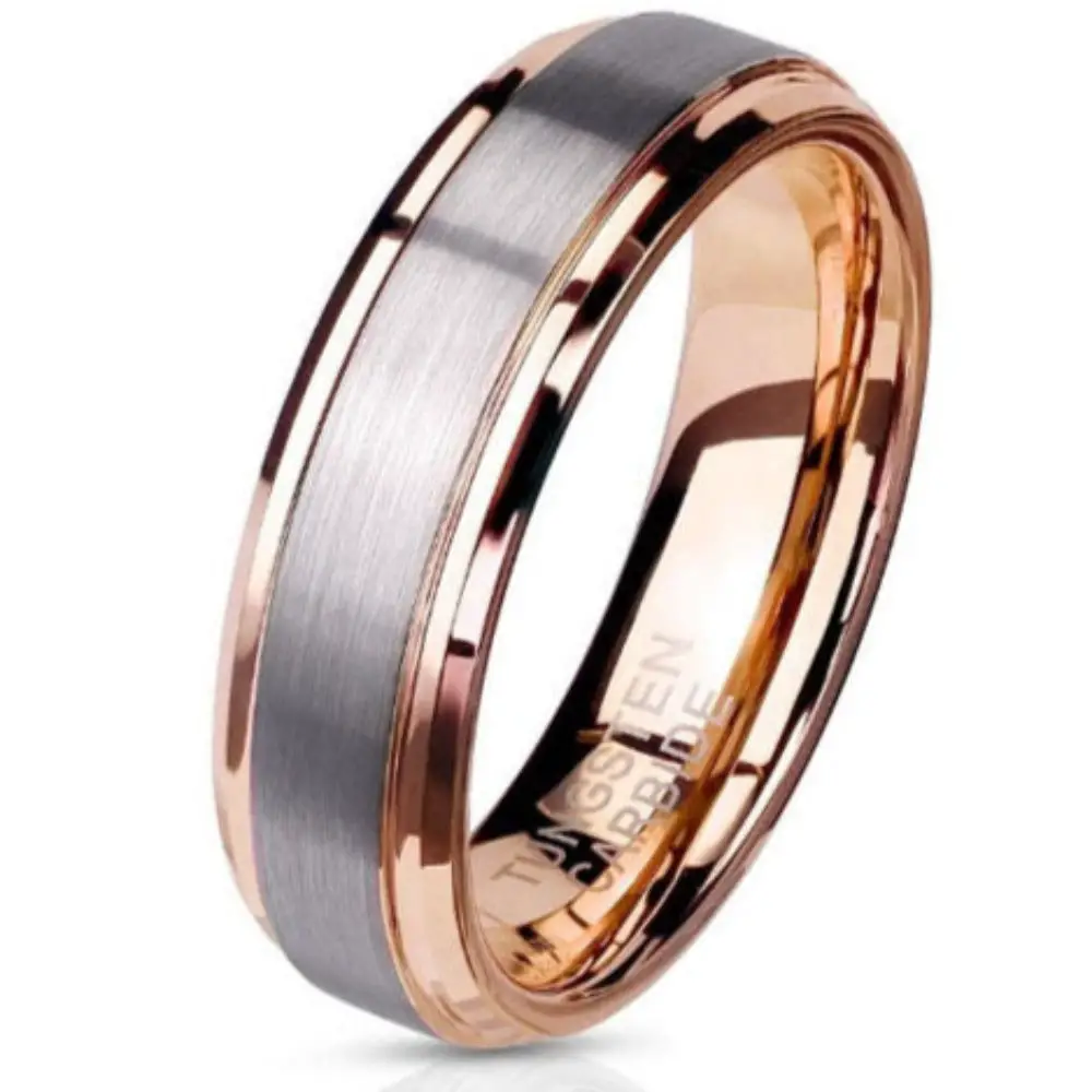 Think Engraved Promise Ring 7 Personalized Men's Tungsten Promise Ring Band - Brushed 14k Rose Gold