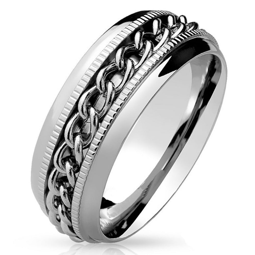 Think Engraved Promise Ring 7 Personalized Women's Promise Ring - Silver Chain Spinner Stainless Steel