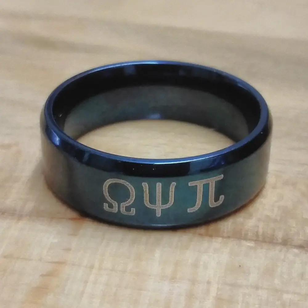 Think Engraved Promise Ring 8mm size 9 Personalized Custom Engraved Blue Fraternity or Sorority Ring