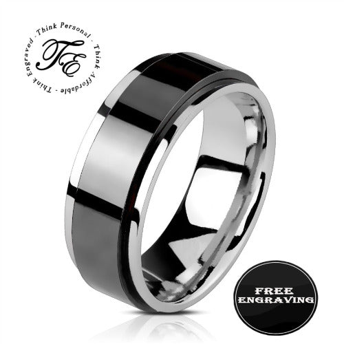 Think Engraved Promise Ring 9 Personalized Men's Promise Ring - Black and Silver Fidget Spinner Ring