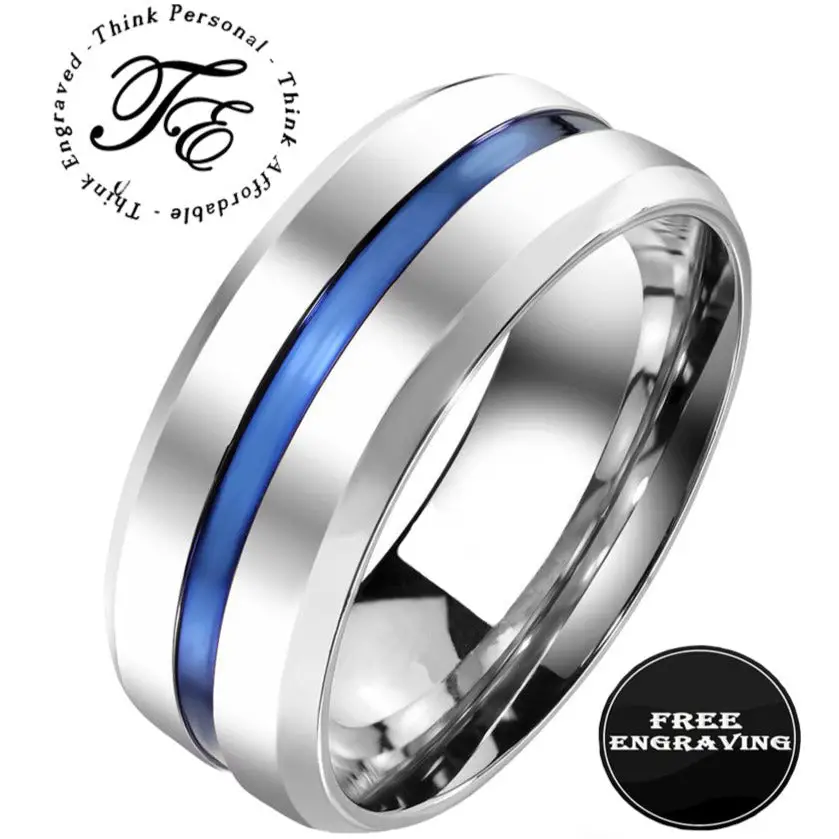 Think Engraved Promise Ring 9 Personalized Men's Thin Blue Line Promise Ring - Engraved Handwriting Ring For Guys