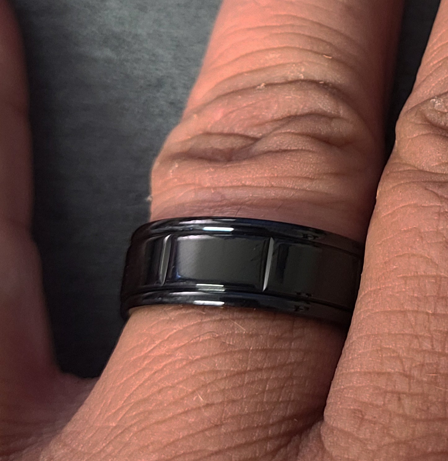 Think Engraved Promise Ring Custom Engraved Men's Black Promise Ring - Black Square Grooves Stainless Steel