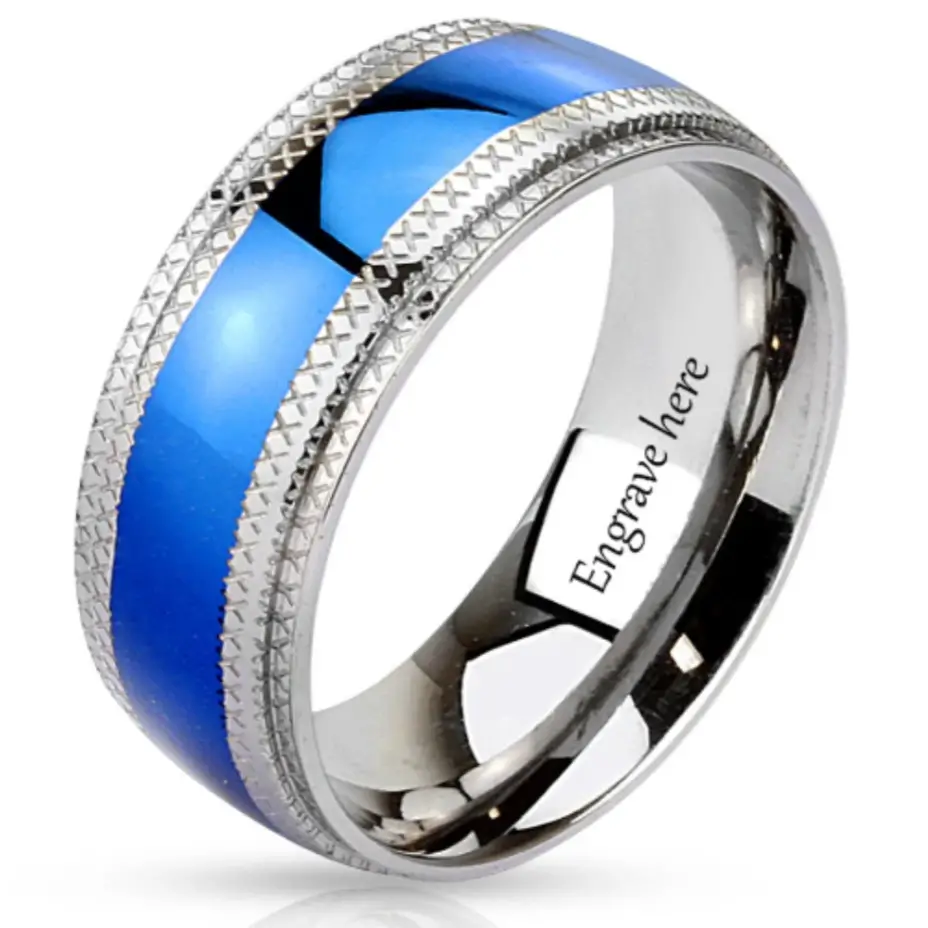 Think Engraved Promise Ring Custom Engraved Men's Blue Promise Ring - Personalized Promise Ring For Guys