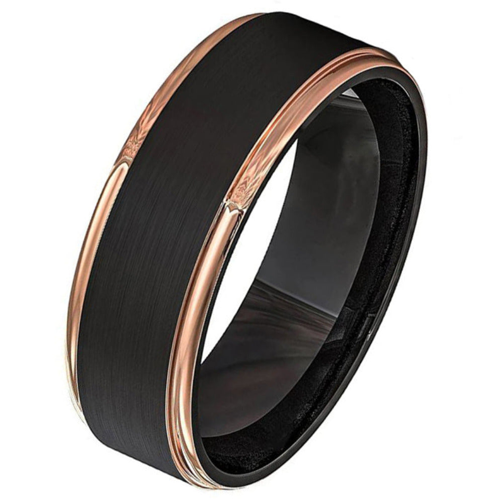 Think Engraved Promise Ring Men's Personalized Black and Rose Gold Promise Ring Rose Gold Edges