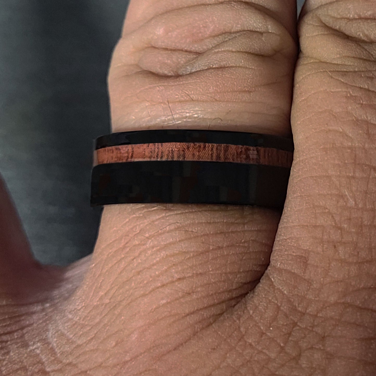 Think Engraved Promise Ring Men's Personalized Black Promise Ring With Koa Wood Inlay