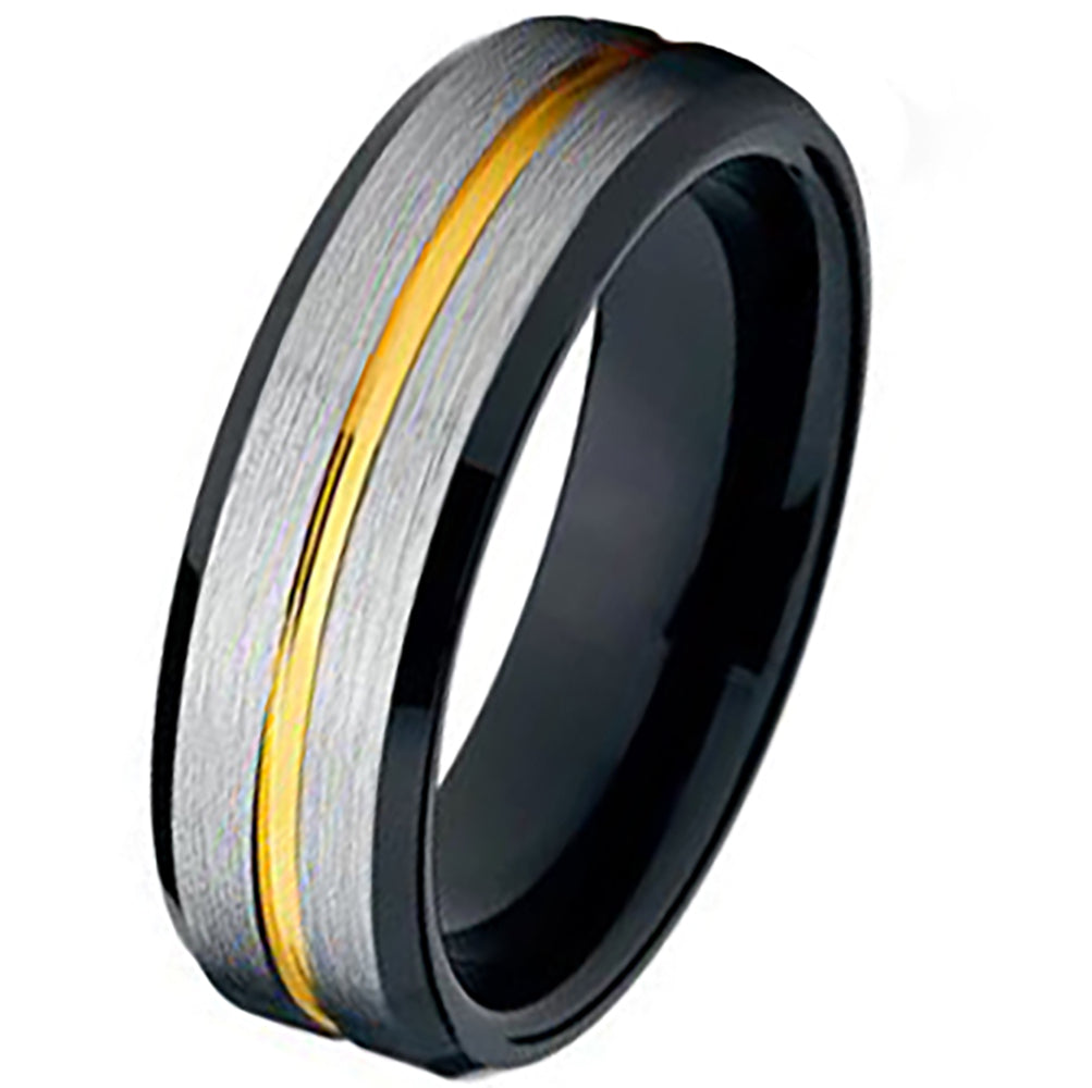 Think Engraved Promise Ring Men's Personalized Silver and Black Promise Ring With Gold Filled Groove