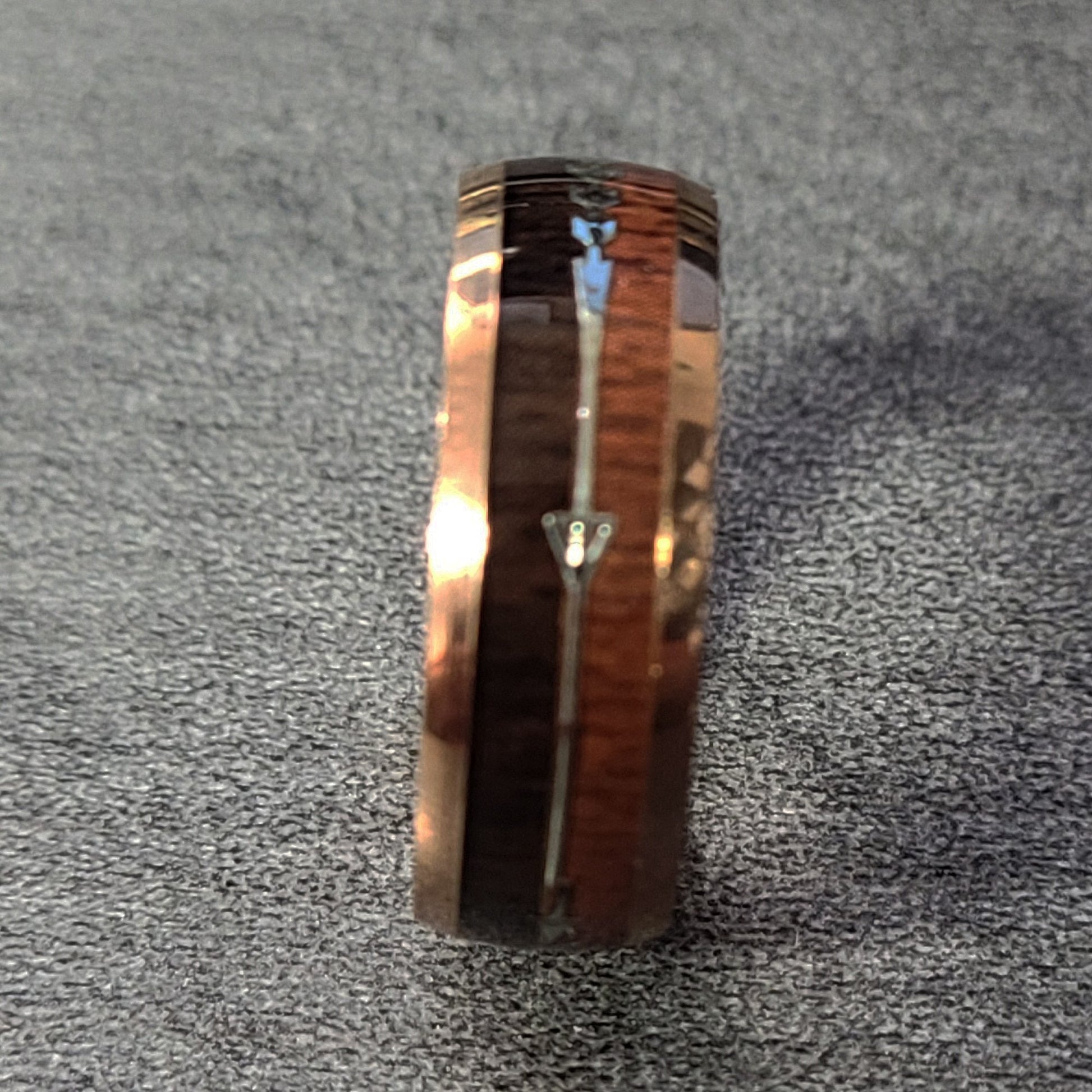 Think Engraved Promise Ring Mens Personalized Rose Gold Promise Ring African Wood and Koa Wood