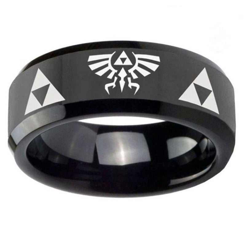 Think Engraved Promise Ring Personalized Engraved Men's Black Zelda Tri Force Promise Ring