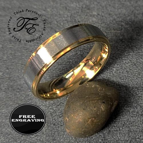Think Engraved Promise Ring Personalized Engraved Men's Gold and Steel Promise Ring - Engraved Handwriting Ring