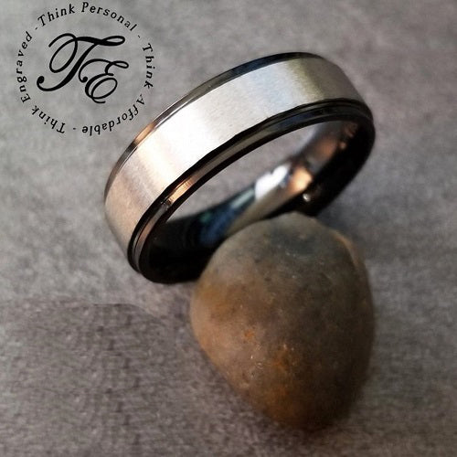 Think Engraved Promise Ring Personalized Men's Brushed Steel Promise Ring - Engraved Handwriting Promise Ring