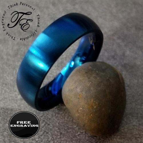 Think Engraved Promise Ring Personalized Men's Matte Blue Promise Ring - Engraved Promise Ring