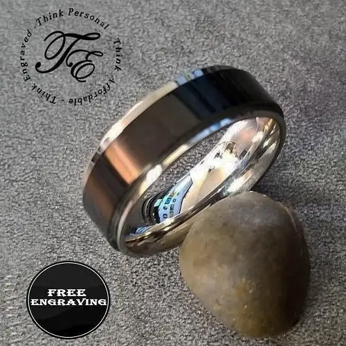 Think Engraved Promise Ring Personalized Men's Promise Ring - Black and Silver Fidget Spinner Ring