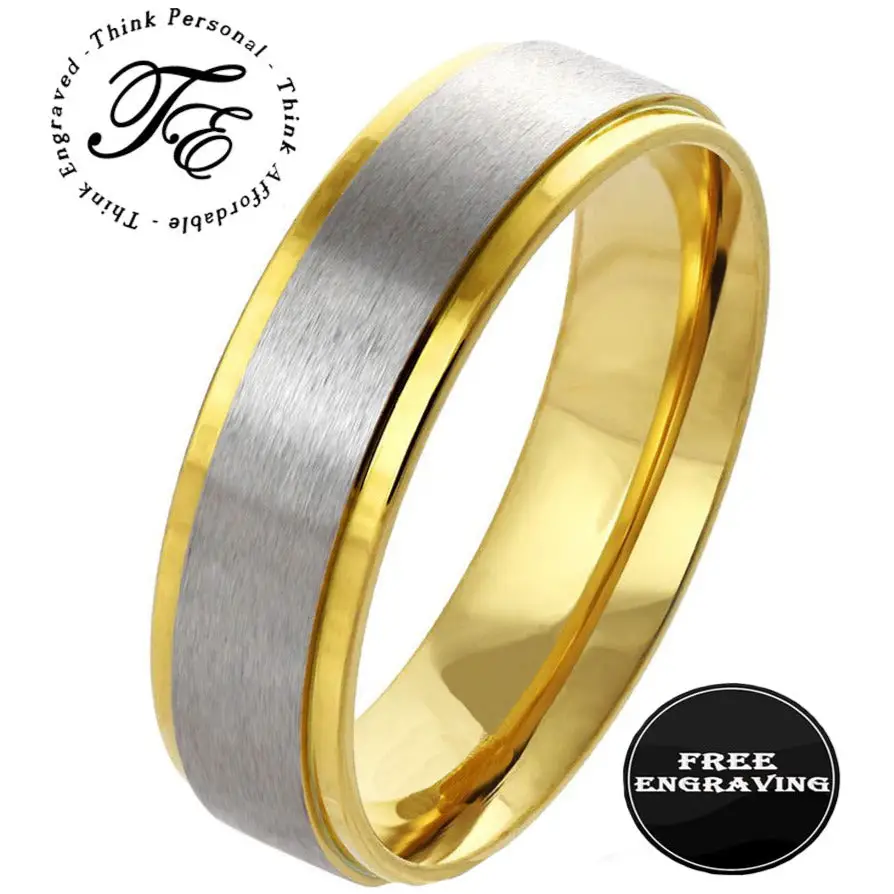 Think Engraved Promise Ring Personalized Women's Promise Ring - 14k Gold and Brushed Stainless Steel