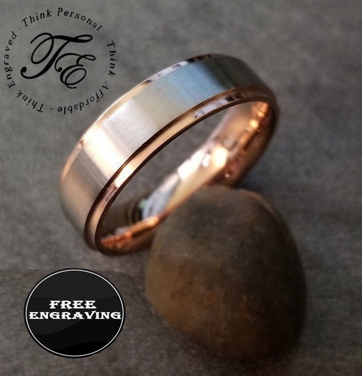 Think Engraved Promise Ring Personalized Women's Promise Ring - 14k Rose Gold Brushed Stainless Steel