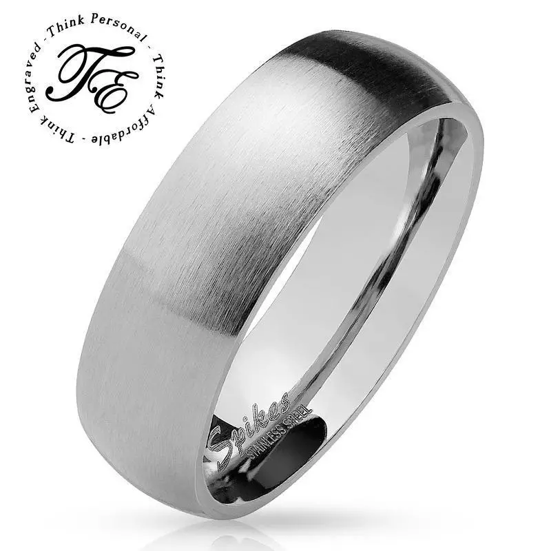 Think Engraved Promise Ring Personalized Women's Promise Ring - Brushed Steel Dome Stainless Steel